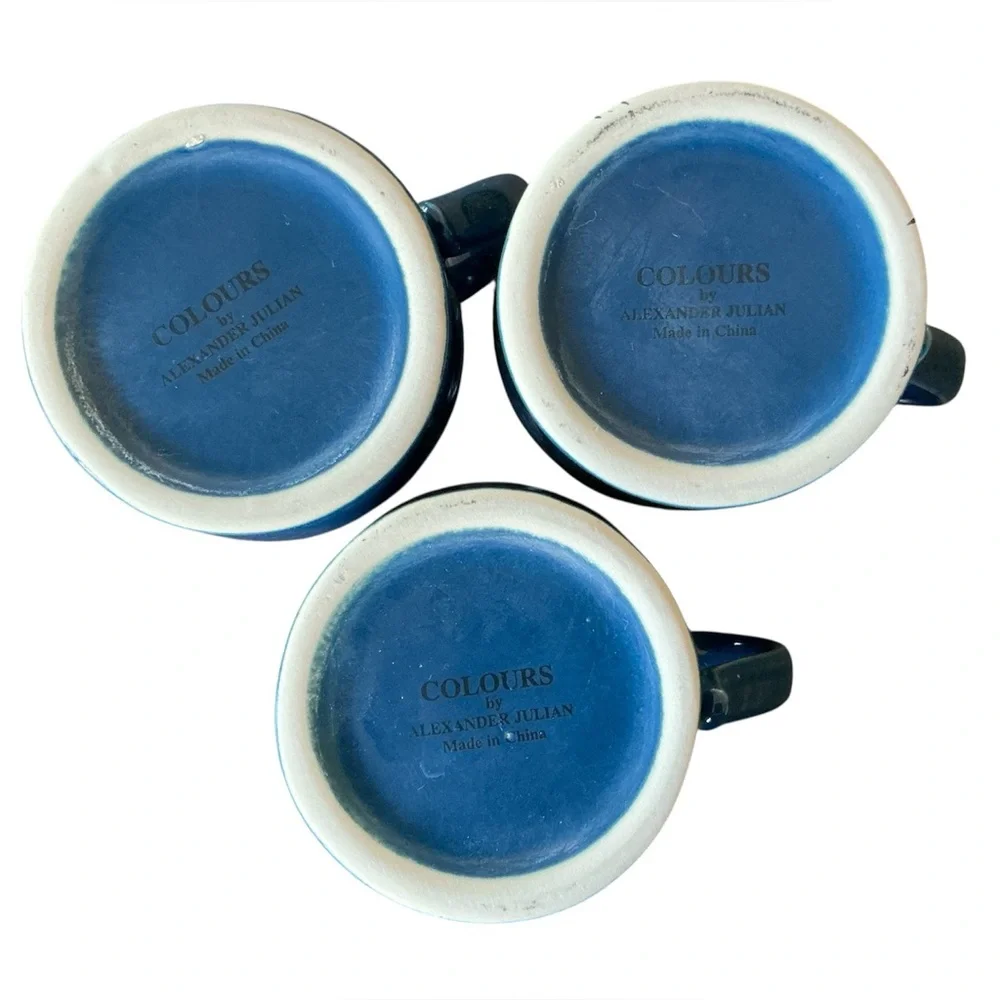 Vintage Colours By Alexander Julian Coffee Mugs Set of 3 Speckled Blue & Maroon
